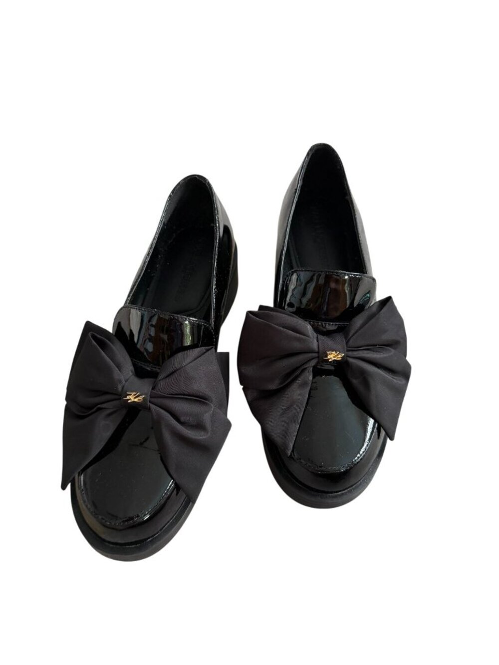 KARL LAGERFELD Camelia Pearl Patent Bow Loafers Size 8